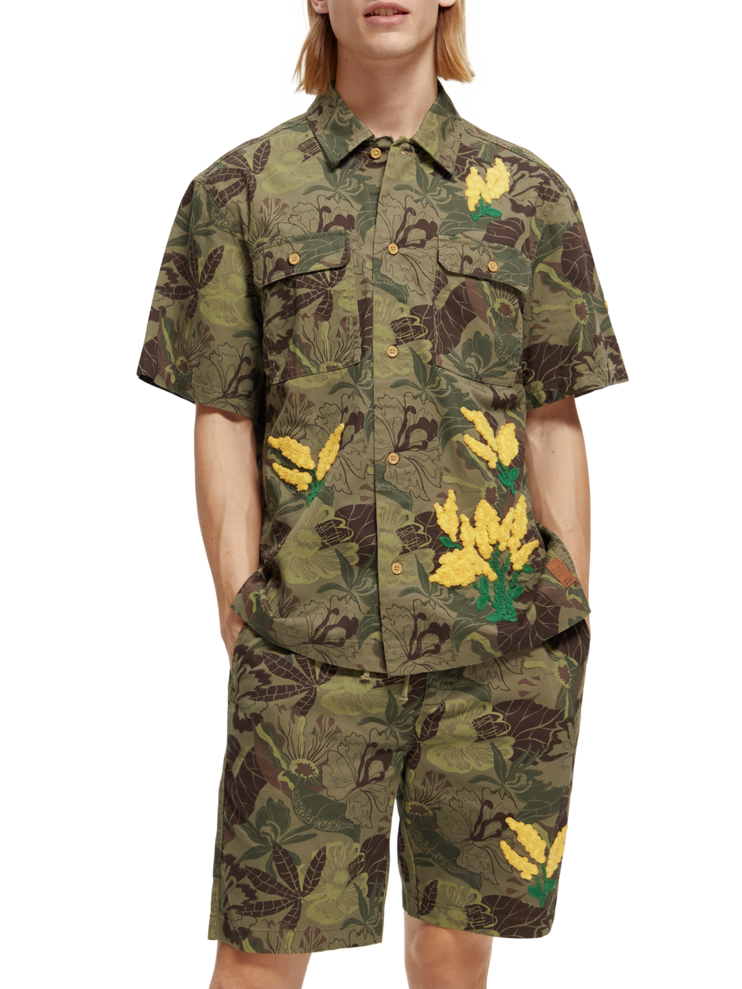 Printed Twill Shirt with Camo Floral Embroidery | Buster McGee