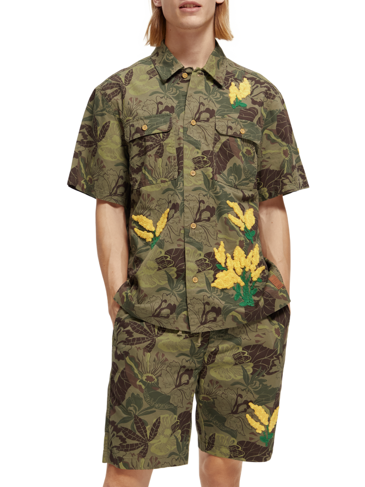 Printed Twill Shirt with Camo Floral Embroidery | Buster McGee