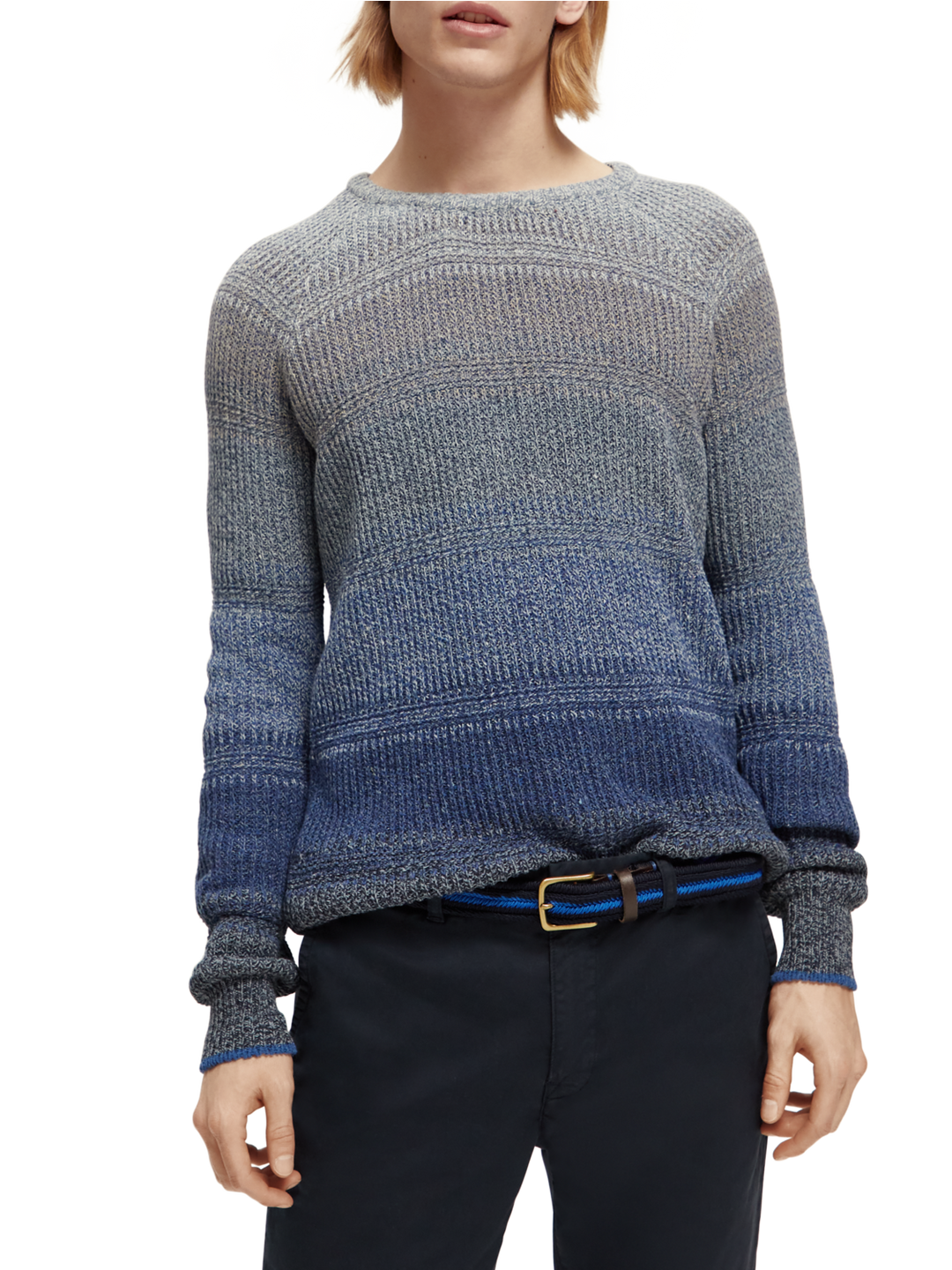 Eternal Blauw Knitted Crewneck in Indigo Stripe | Buster McGee