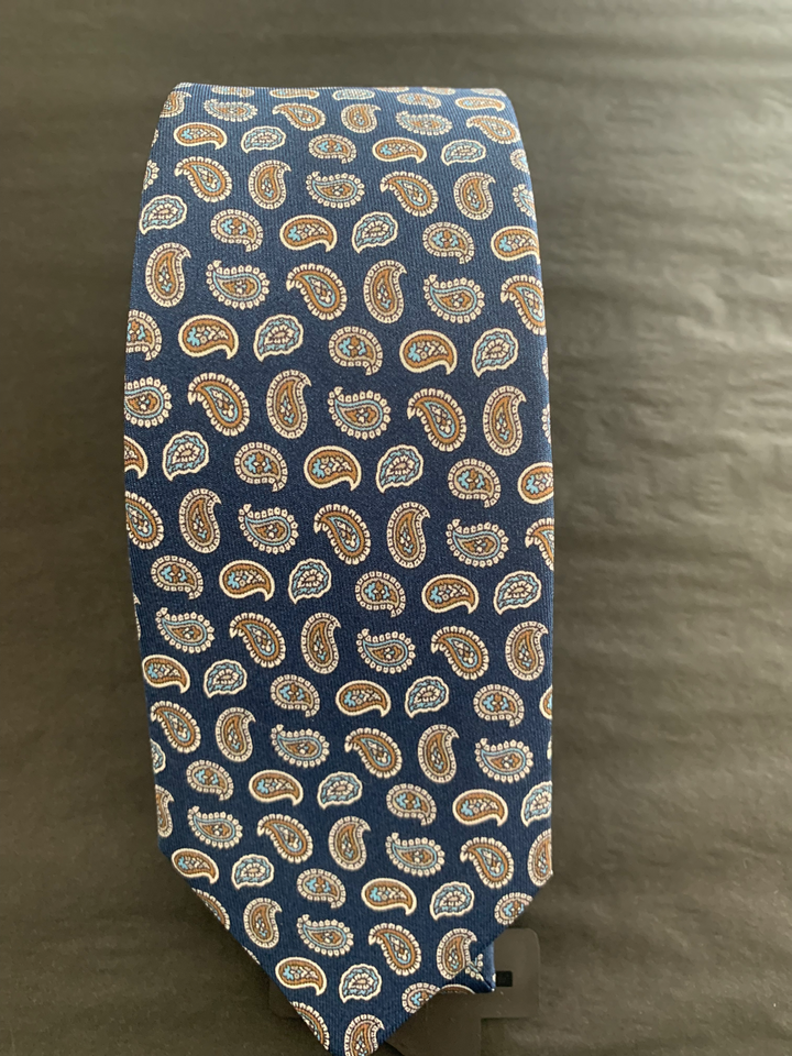 Monti Castello Silk Paisley Print Neck Tie in Navy | Buster McGee