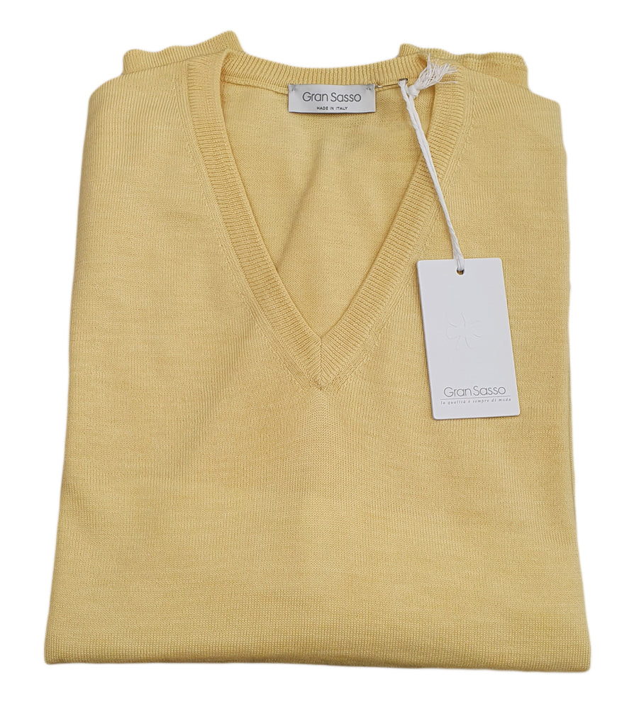 Gran Sasso Men's Extrafine Merino V-Neck Knit in Lemon