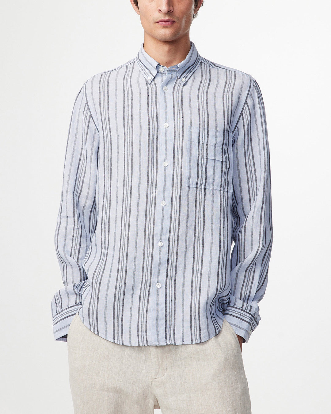 NN07 - Arne 5220 Linen LS Shirt in Navy Stripe | Buster McGee