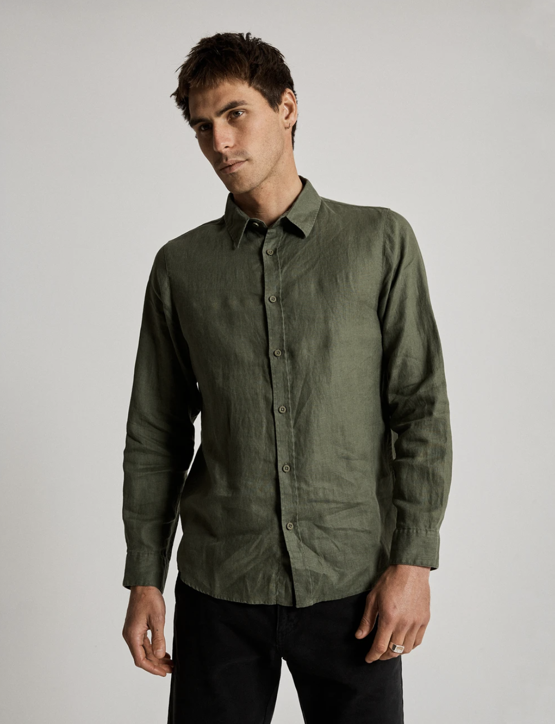 Mr Simple Linen Long Sleeve Shirt - Fatigue | Buster McGee Daylesford
