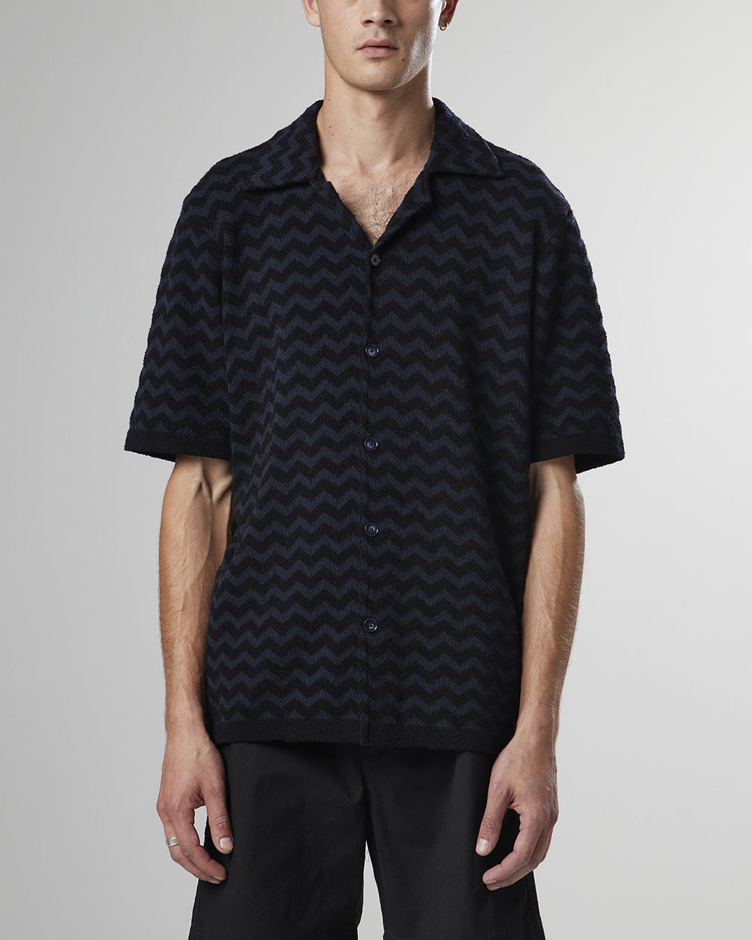 NN07 - Julio 6564 Knitted Bowling Shirt in Black | Buster McGee