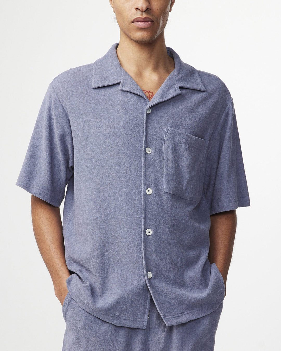 NN07 - Julio SS 3370 Terry Cloth Shirt in Stone Blue | Buster McGee