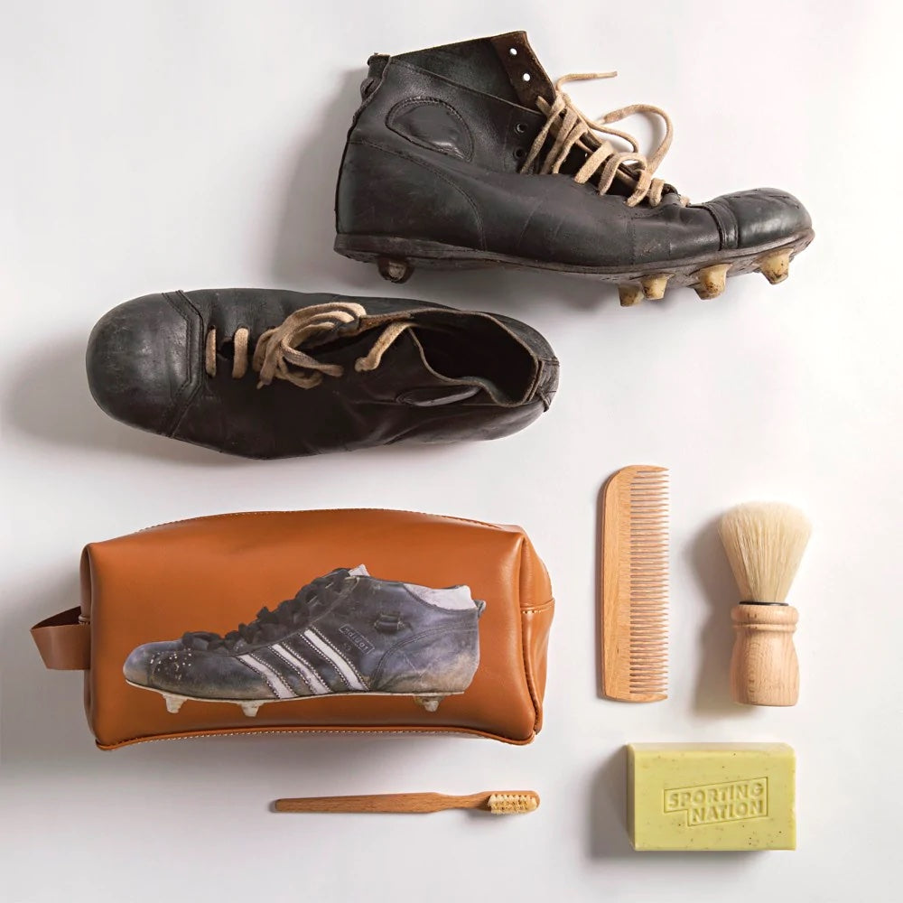 Three Stripe Boot Leather Toiletry Bag in Brown | Buster McGee