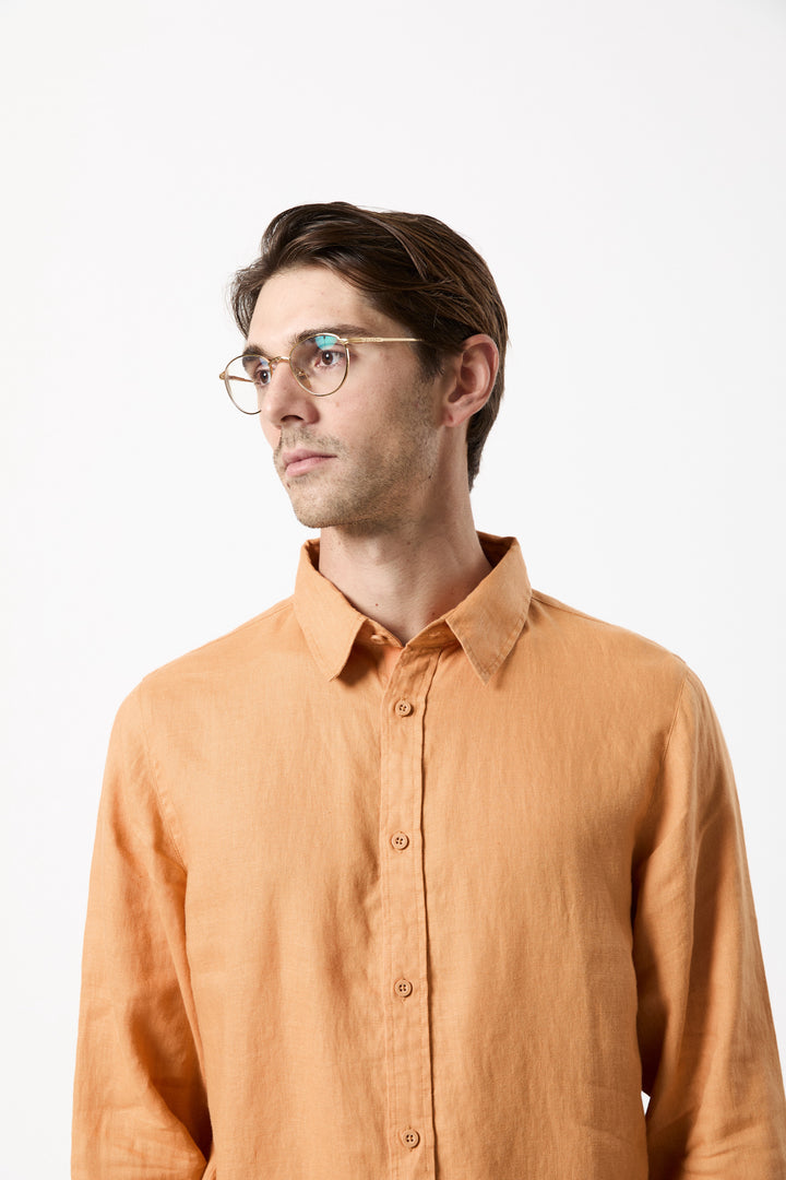 Mr Simple Linen Long Sleeve Shirt in Bronze | Buster McGee