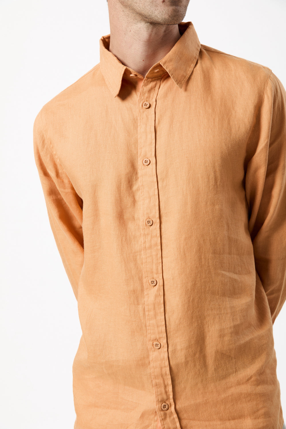 Mr Simple Linen Long Sleeve Shirt in Bronze | Buster McGee