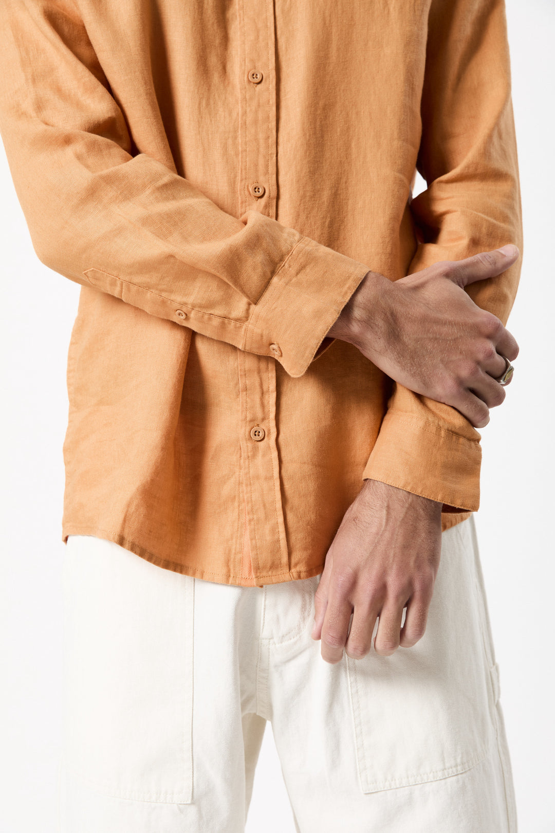 Mr Simple Linen Long Sleeve Shirt in Bronze | Buster McGee