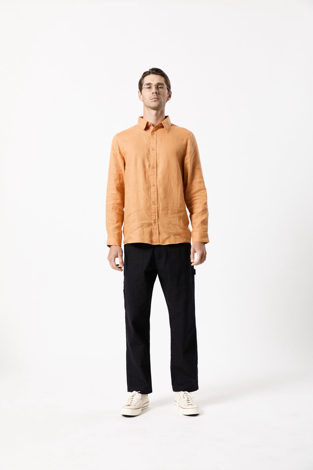 Mr Simple Linen Long Sleeve Shirt in Bronze | Buster McGee