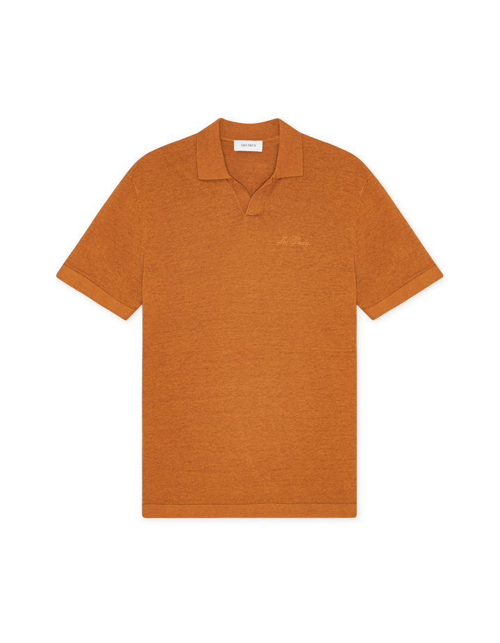 Les Deux Emmanuel Knit Polo in Pumpkin Spice Orange | Buster McGee