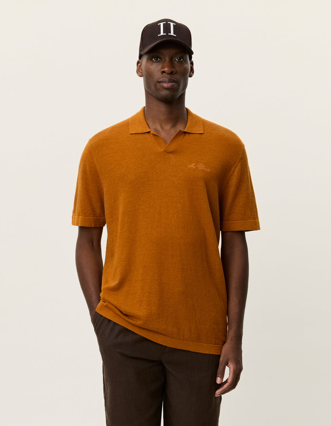 Les Deux Emmanuel Knit Polo in Pumpkin Spice Orange | Buster McGee