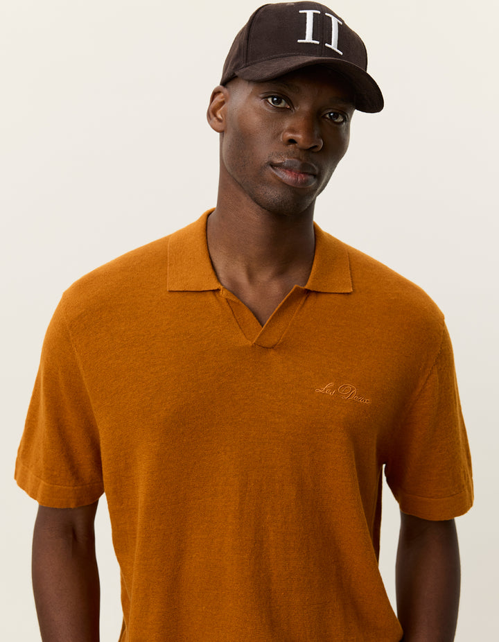 Les Deux Emmanuel Knit Polo in Pumpkin Spice Orange | Buster McGee