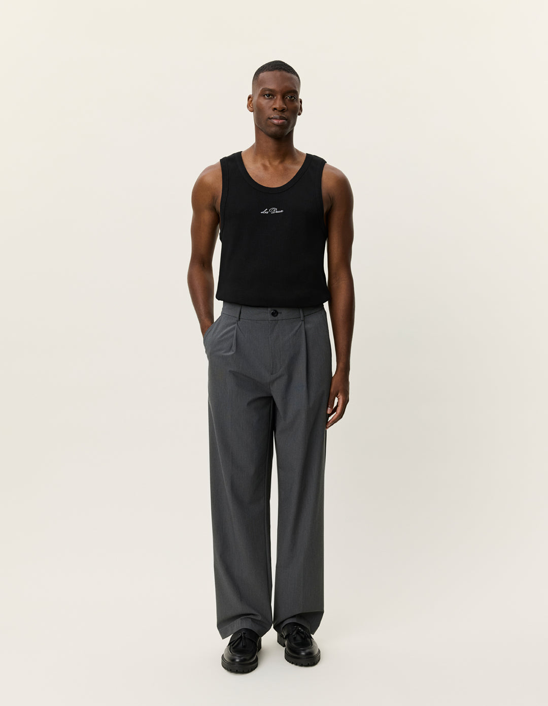 Les Deux Reece Pleated Mini Check Pants in Raven Grey | Buster McGee