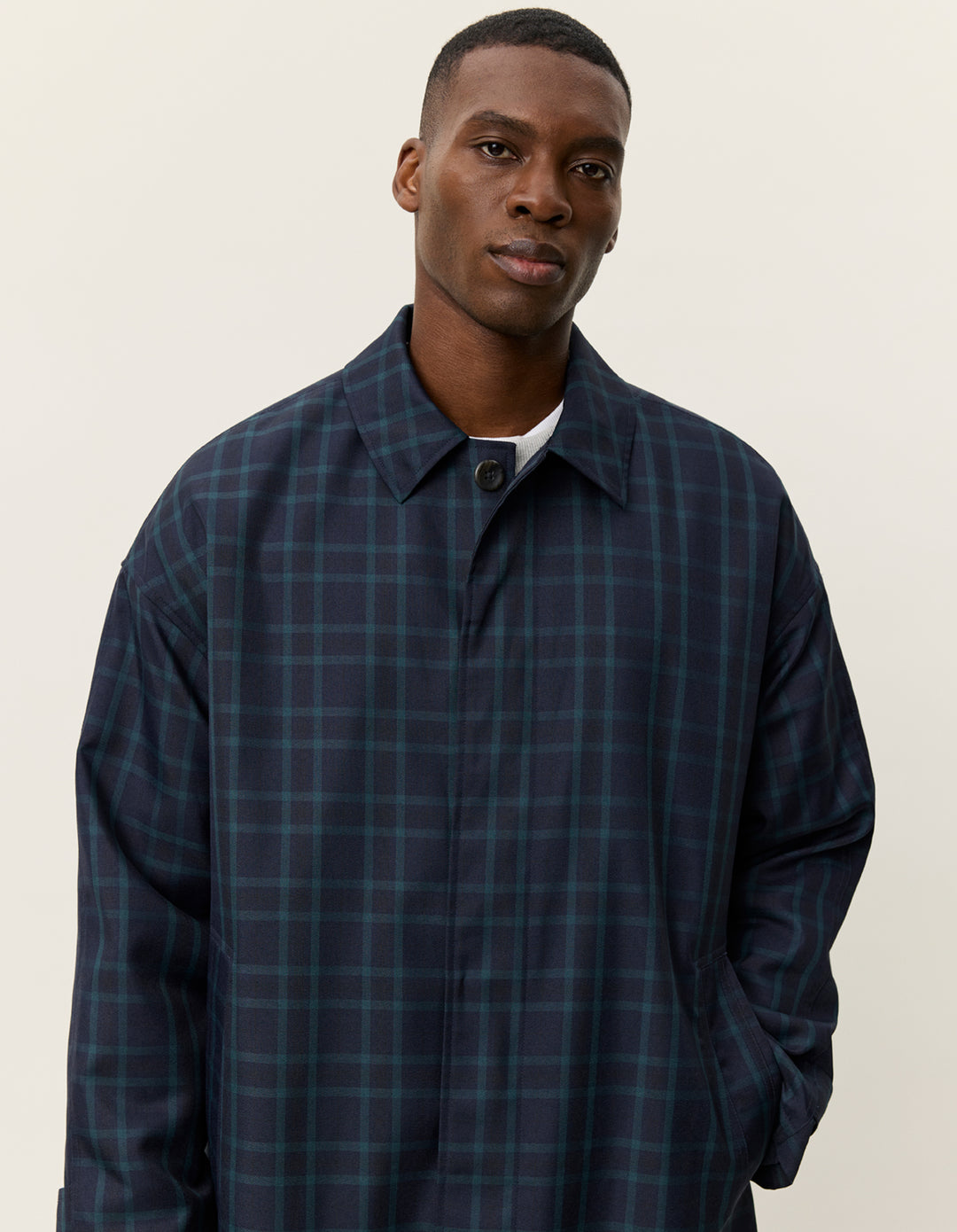 Les Deux Mateo Check Coat in Dark Navy | Buster McGee Daylesford