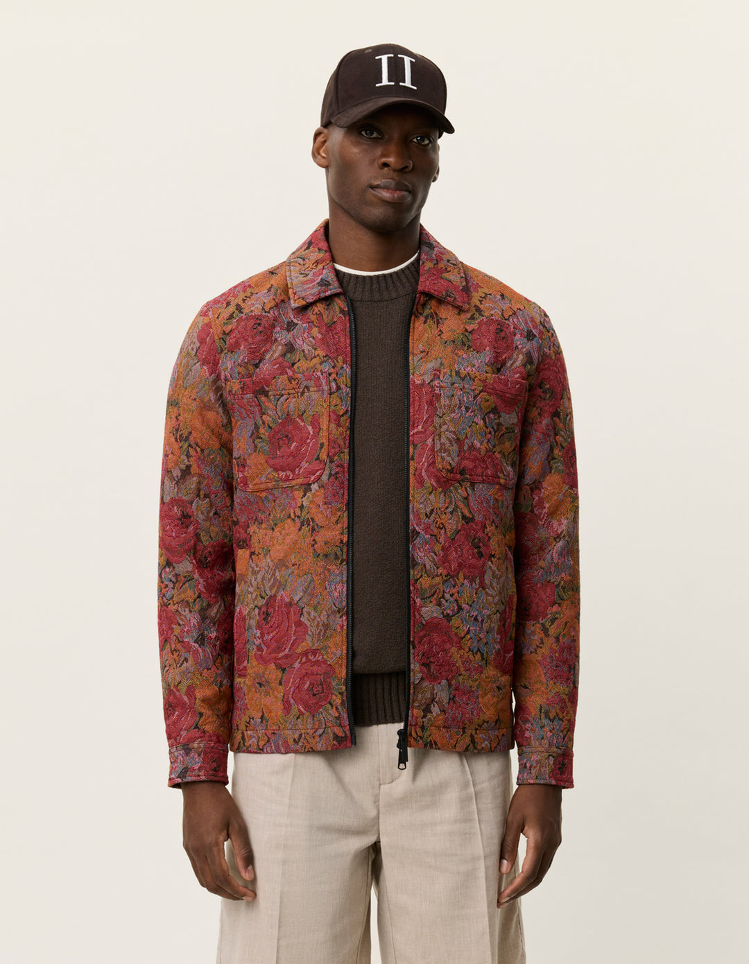 Les Deux Marseille Jacquard Zipper Jacket in Red Dhalia | Buster McGee