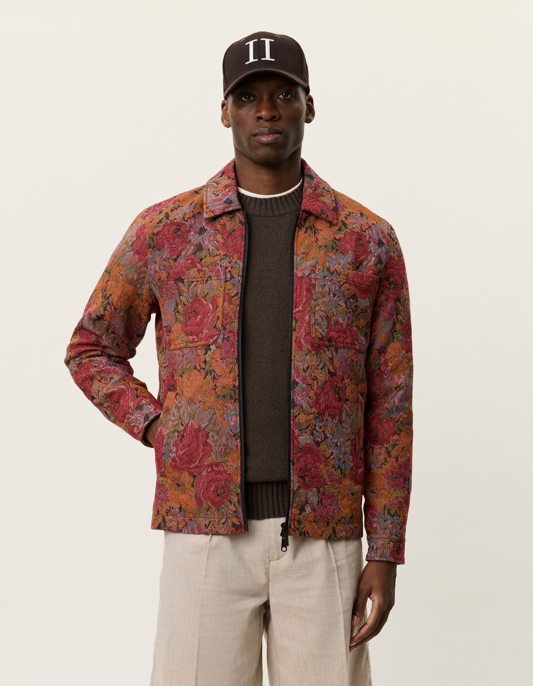 Les Deux Marseille Jacquard Zipper Jacket in Red Dhalia | Buster McGee