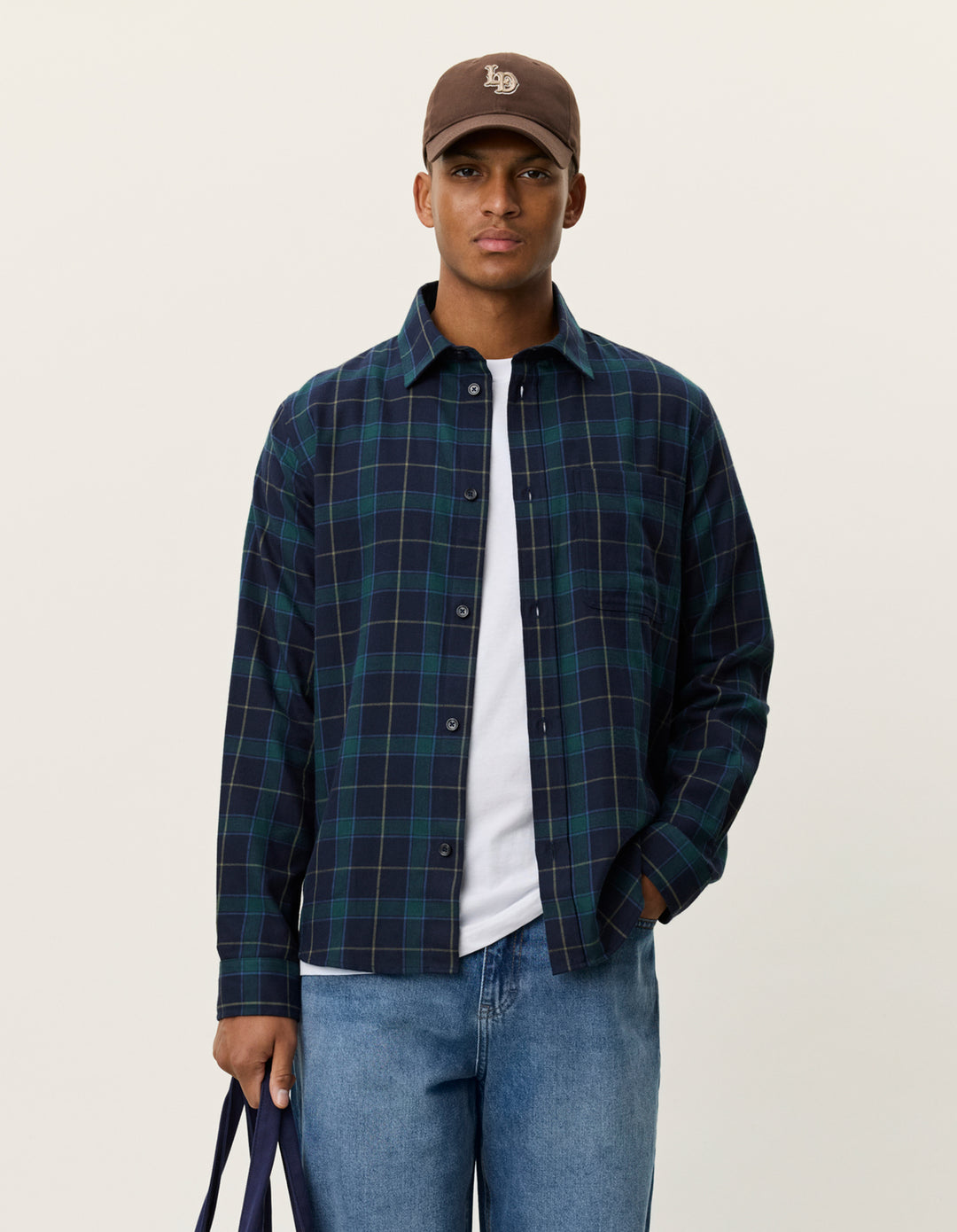 Les Deux Lennon Check Overshirt in Dark Navy | Buster McGee Daylesford