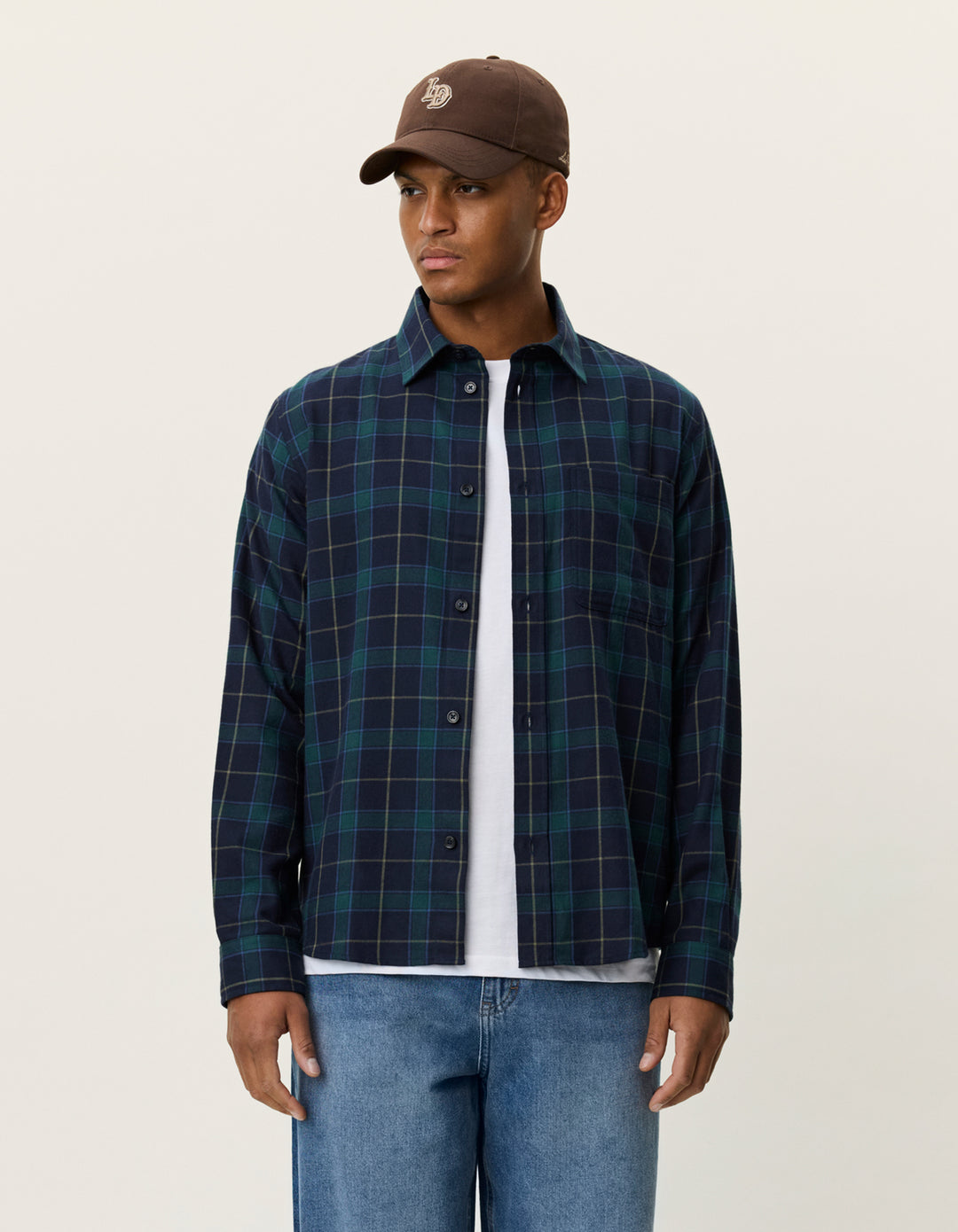 Les Deux Lennon Check Overshirt in Dark Navy | Buster McGee Daylesford