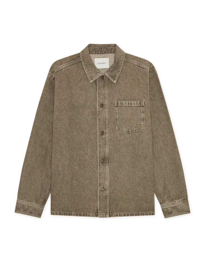 Les Deux Denim Overshirt in Light Brown Denim Wash | Buster McGee