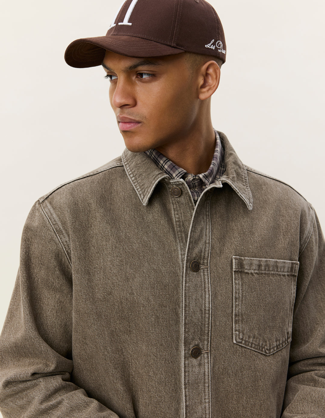 Les Deux Denim Overshirt in Light Brown Denim Wash | Buster McGee