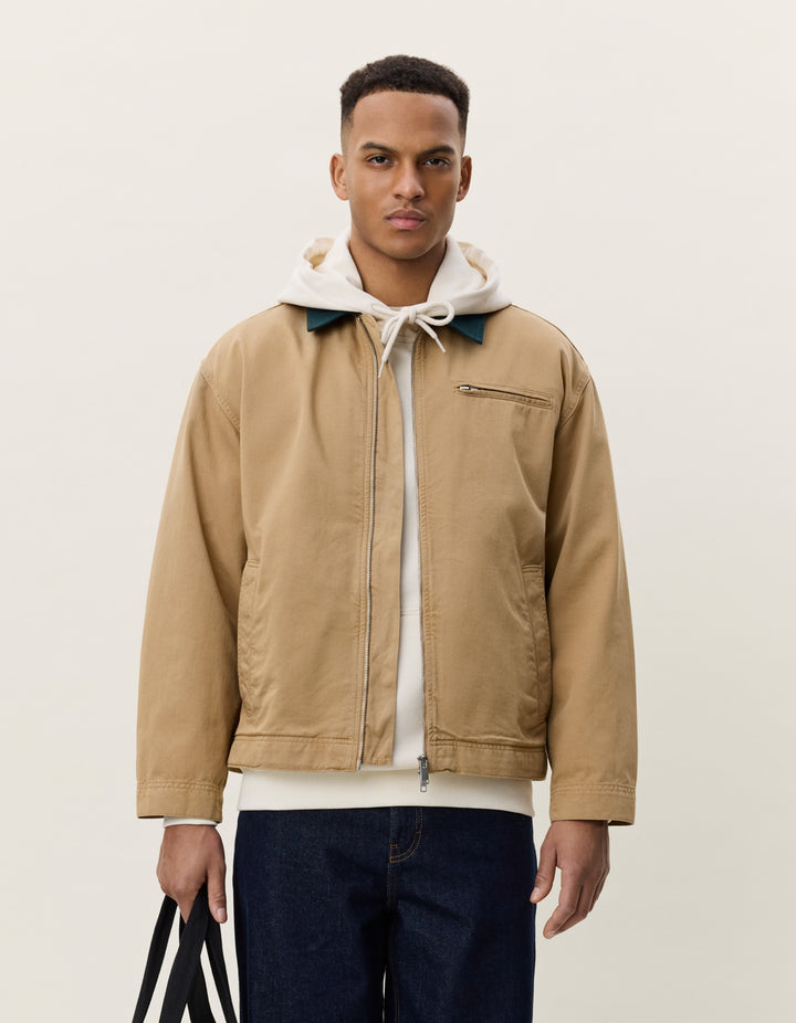 Les Deux Twill Zipper Jacket in Incense Beige | Buster McGee