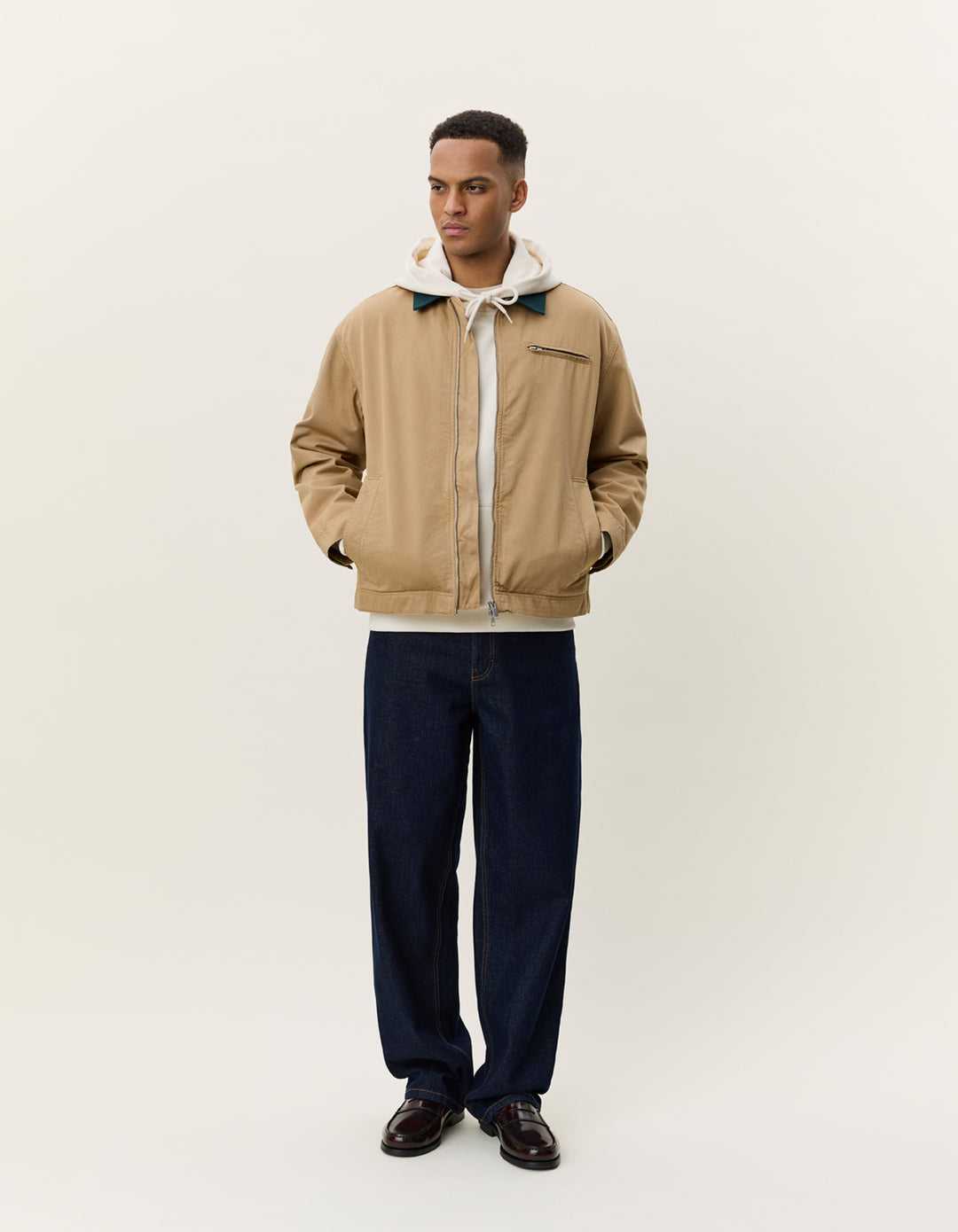 Les Deux Twill Zipper Jacket in Incense Beige | Buster McGee