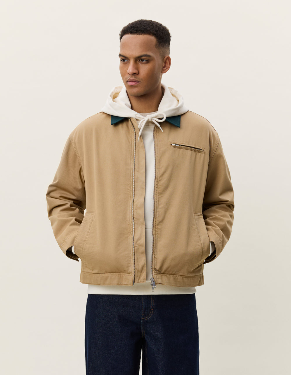 Les Deux Twill Zipper Jacket in Incense Beige | Buster McGee
