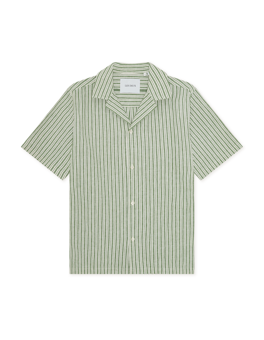 Les Deux Stripe Cotton-Linen SS Shirt Artichoke Green | Buster McGee
