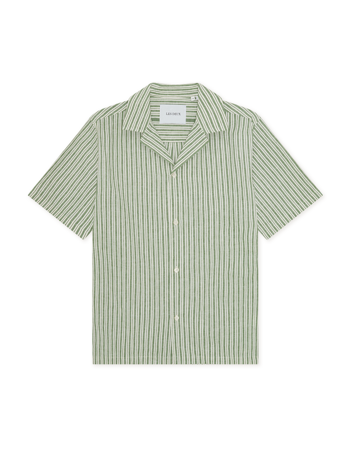 Les Deux Stripe Cotton-Linen SS Shirt Artichoke Green | Buster McGee