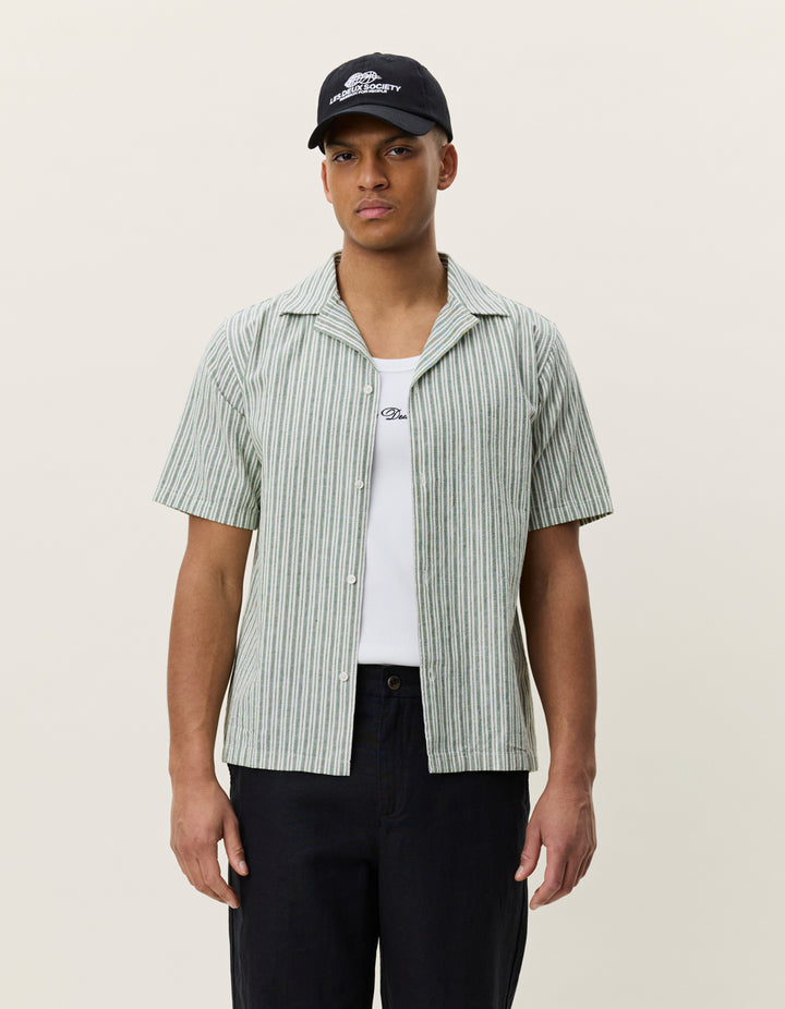 Les Deux Stripe Cotton-Linen SS Shirt Artichoke Green | Buster McGee