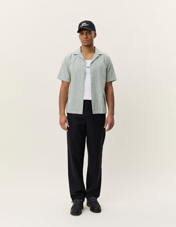 Les Deux Stripe Cotton-Linen SS Shirt Artichoke Green | Buster McGee