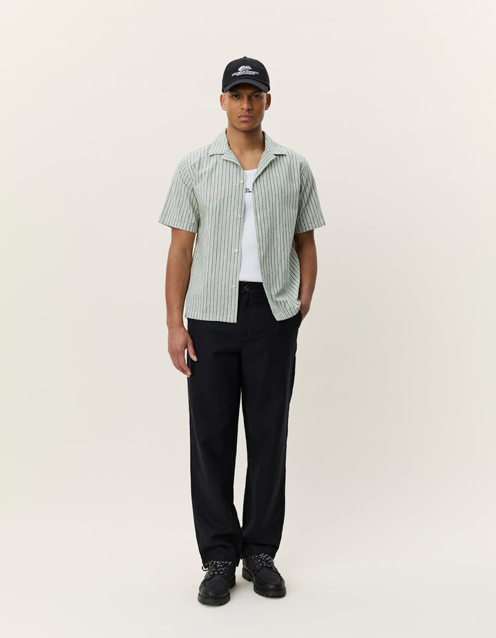 Les Deux Stripe Cotton-Linen SS Shirt Artichoke Green | Buster McGee