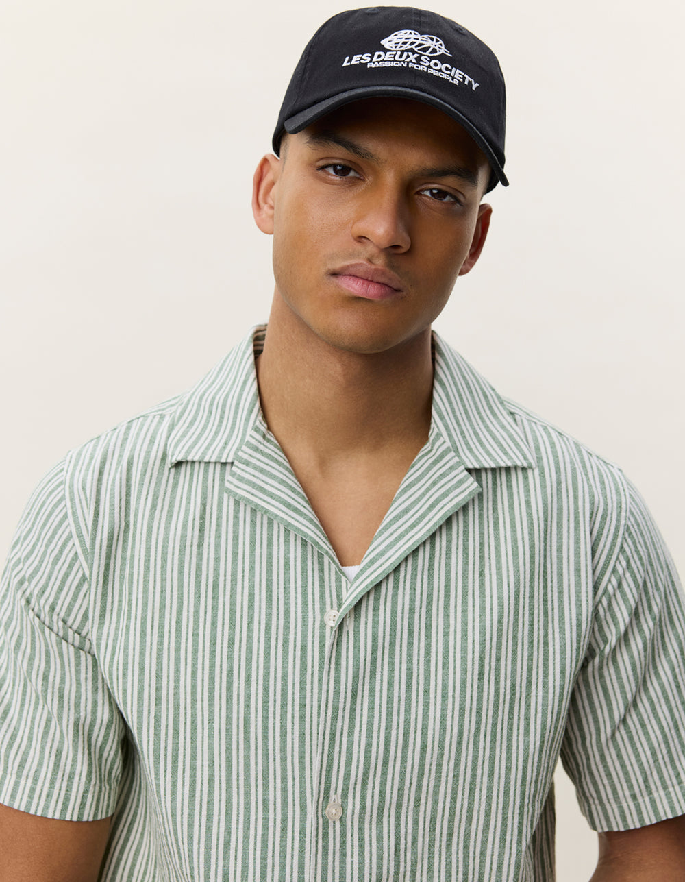 Les Deux Stripe Cotton-Linen SS Shirt Artichoke Green | Buster McGee