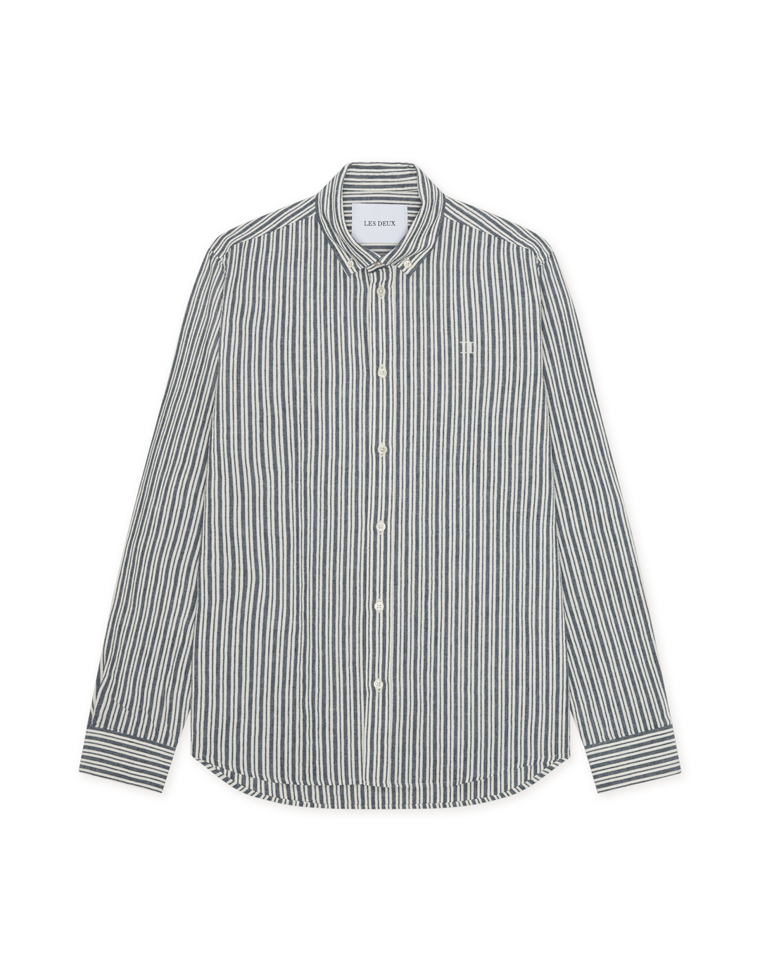 Les Deux Stripe Cotton-Linen Shirt in Dark Denim Blue | Buster McGee