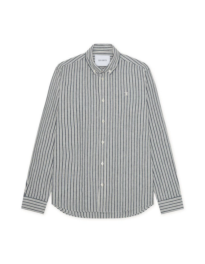 Les Deux Stripe Cotton-Linen Shirt in Dark Denim Blue | Buster McGee