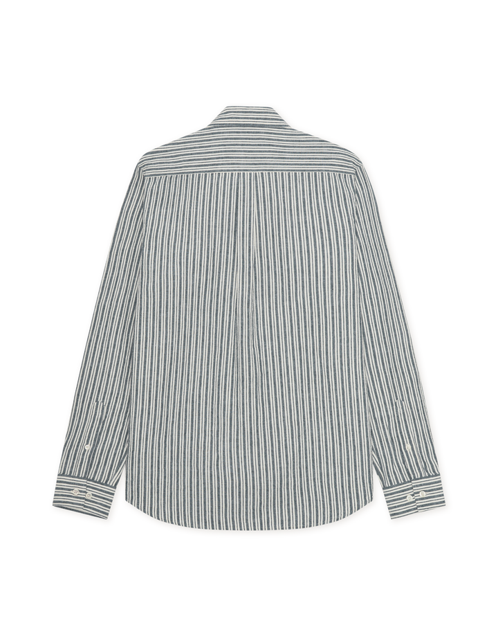 Les Deux Stripe Cotton-Linen Shirt in Dark Denim Blue | Buster McGee