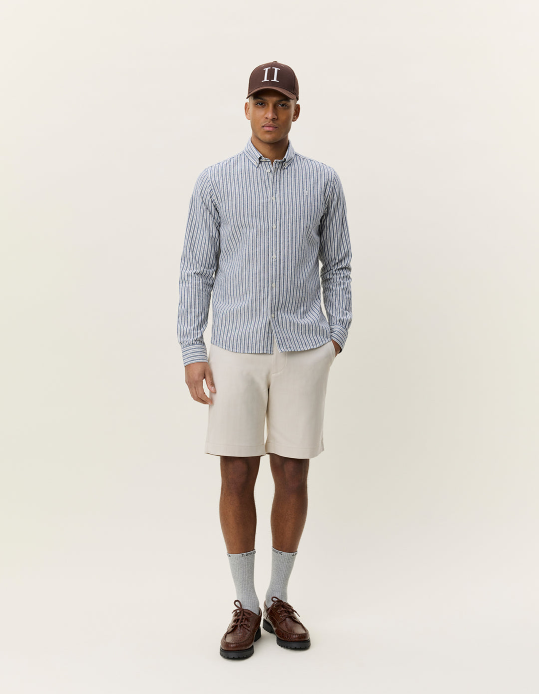 Les Deux Stripe Cotton-Linen Shirt in Dark Denim Blue | Buster McGee