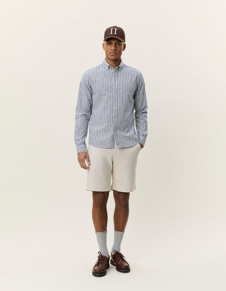 Les Deux Stripe Cotton-Linen Shirt in Dark Denim Blue | Buster McGee