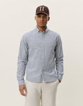 Les Deux Stripe Cotton-Linen Shirt in Dark Denim Blue | Buster McGee