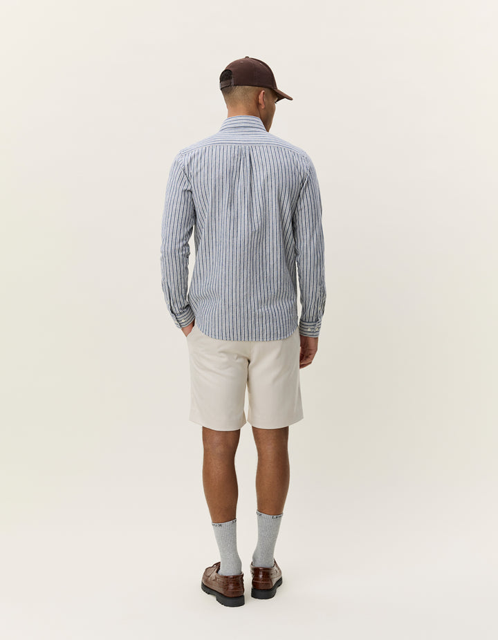 Les Deux Stripe Cotton-Linen Shirt in Dark Denim Blue | Buster McGee