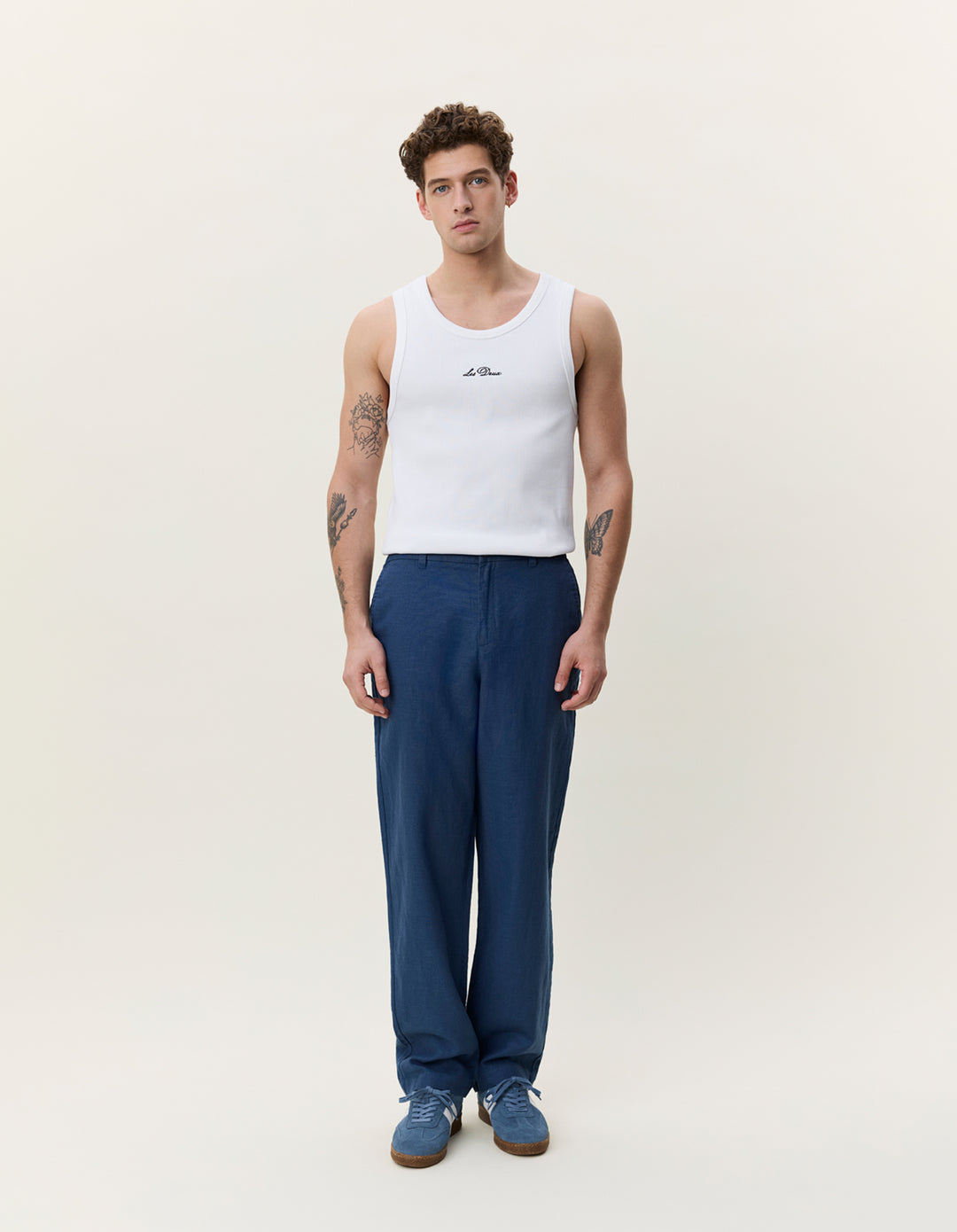 Les Deux Linen Comfort Suit Pants in Dark Denim Blue | Buster McGee