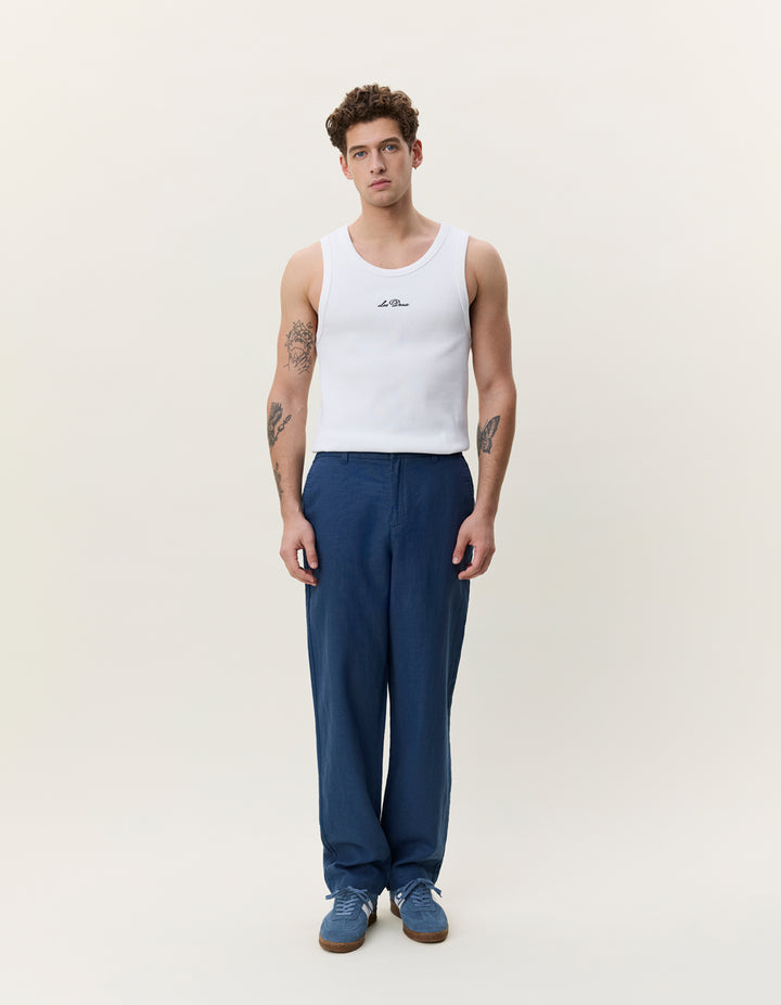 Les Deux Linen Comfort Suit Pants in Dark Denim Blue | Buster McGee