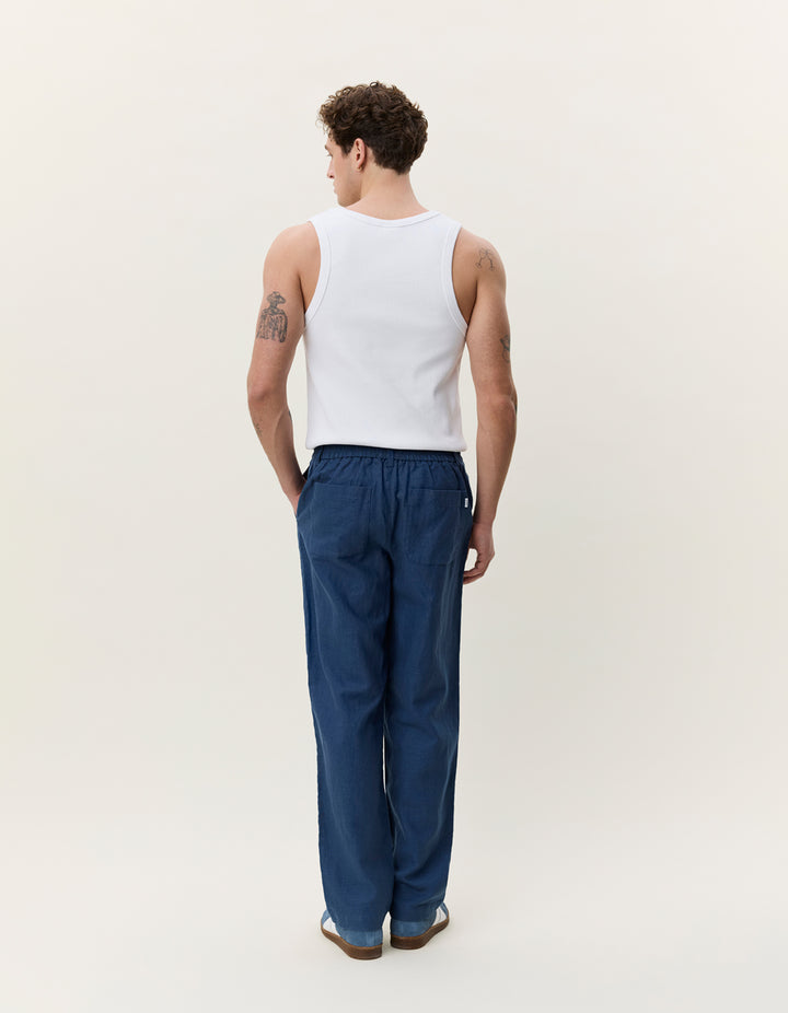 Les Deux Linen Comfort Suit Pants in Dark Denim Blue | Buster McGee