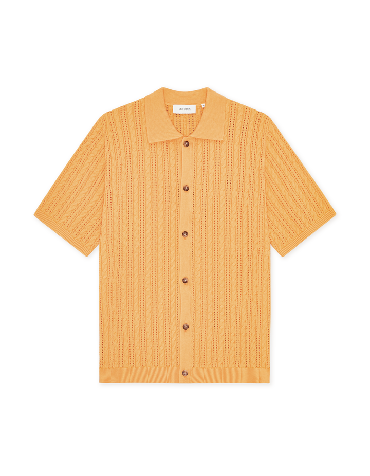 Les Deux Cable Knitted SS Shirt in Apricot Cream Orange | Buster McGee