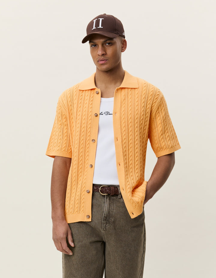 Les Deux Cable Knitted SS Shirt in Apricot Cream Orange | Buster McGee