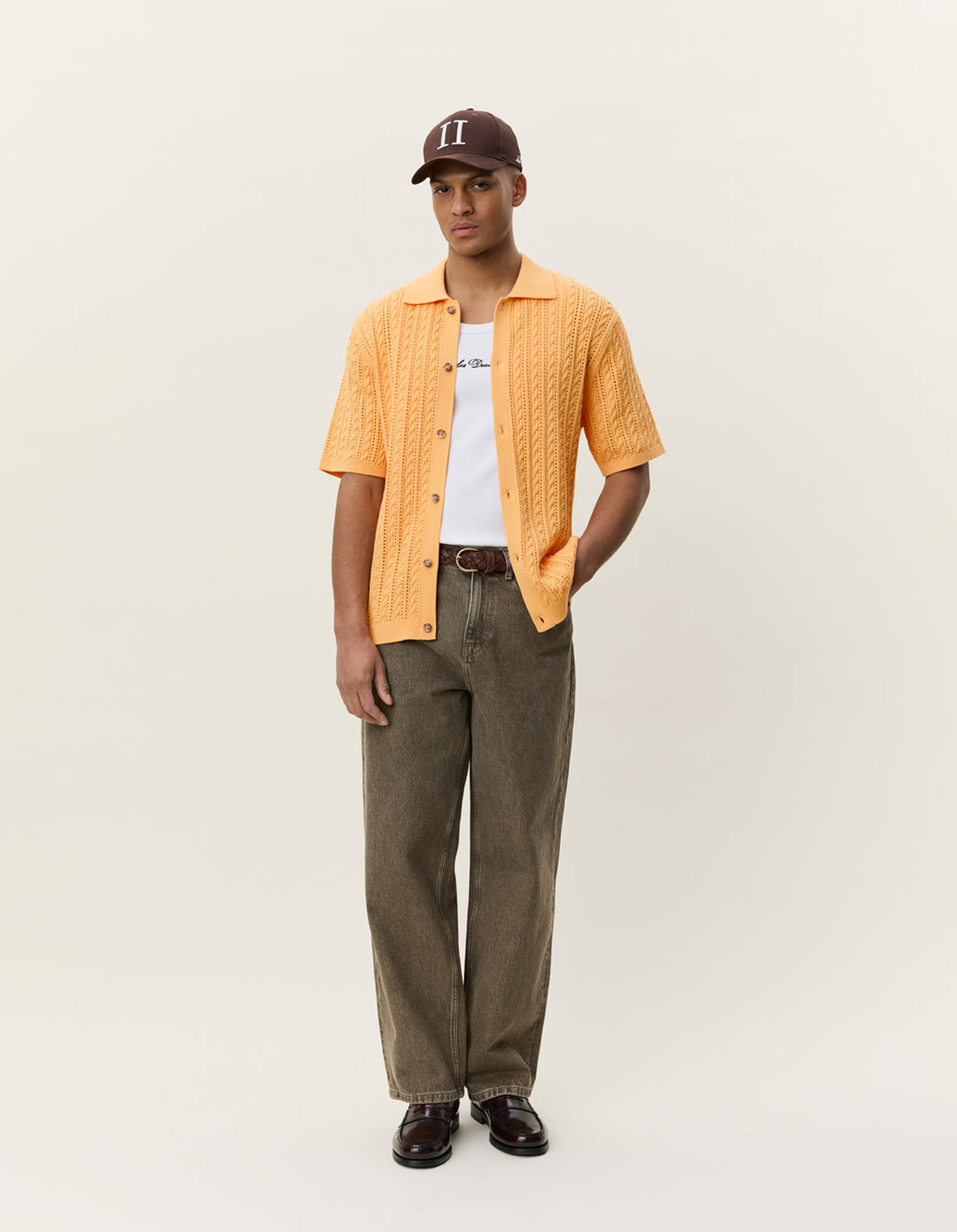 Les Deux Cable Knitted SS Shirt in Apricot Cream Orange | Buster McGee