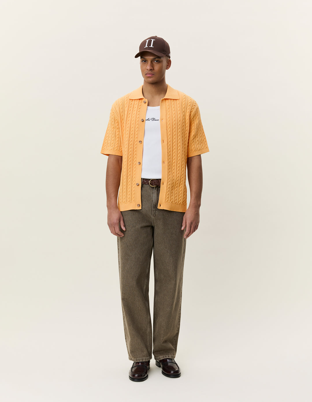 Les Deux Cable Knitted SS Shirt in Apricot Cream Orange | Buster McGee
