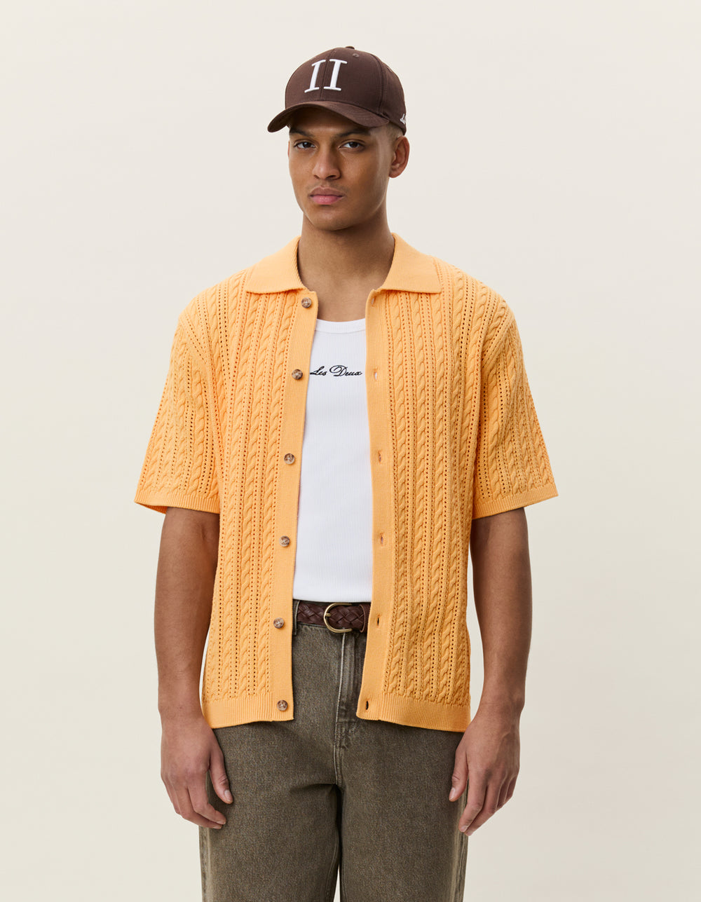 Les Deux Cable Knitted SS Shirt in Apricot Cream Orange | Buster McGee