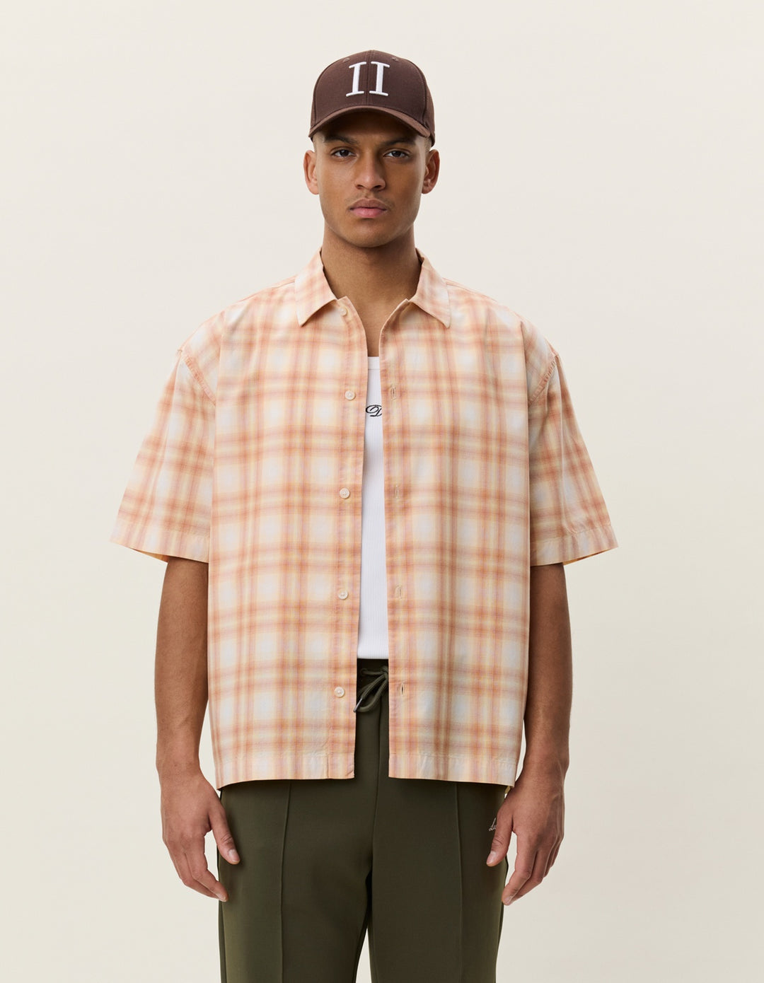 Les Deux Shadowcheck SS Shirt in Apricot Cream Orange | Buster McGee